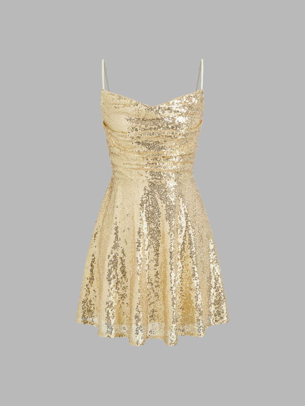 Sequined V-Ausschnitt Solid Schnürleichte Mini-Kleid