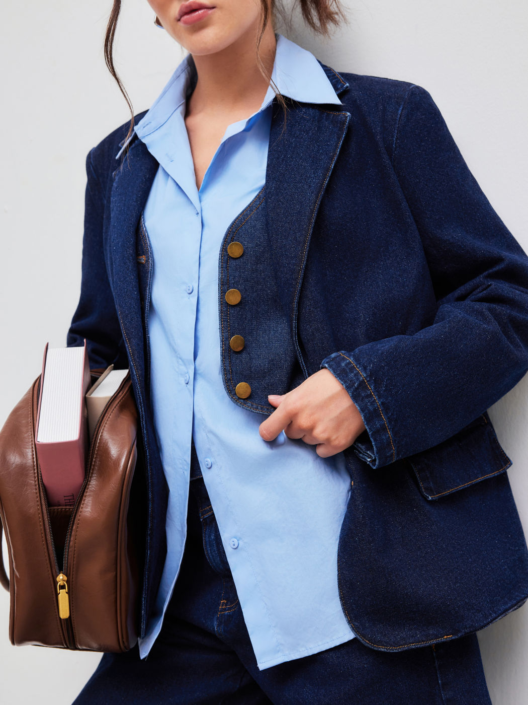 Denim Collar Solid Button Long Sleeve Jacket