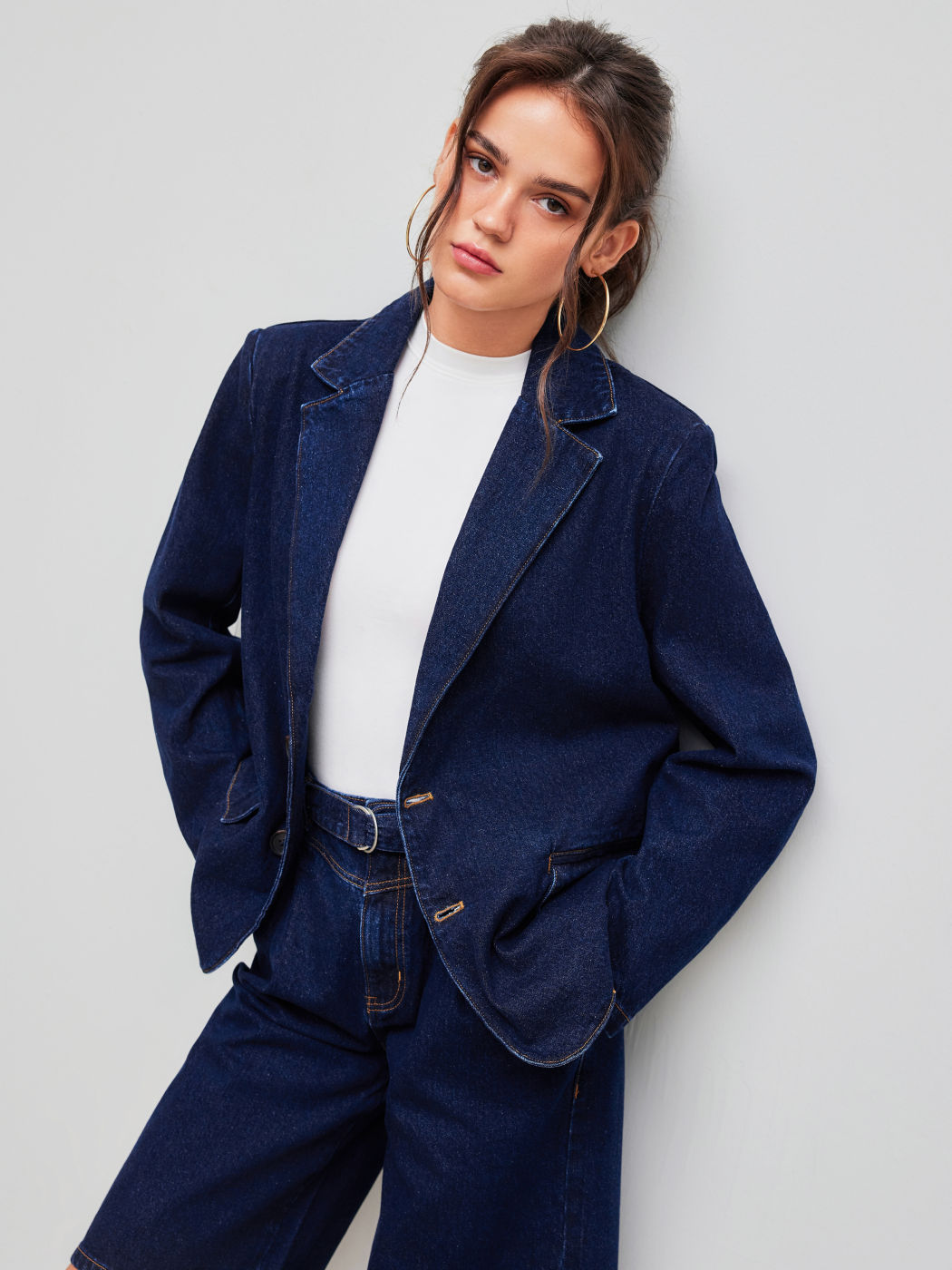 Denim Collar Solid Button Long Sleeve Jacket