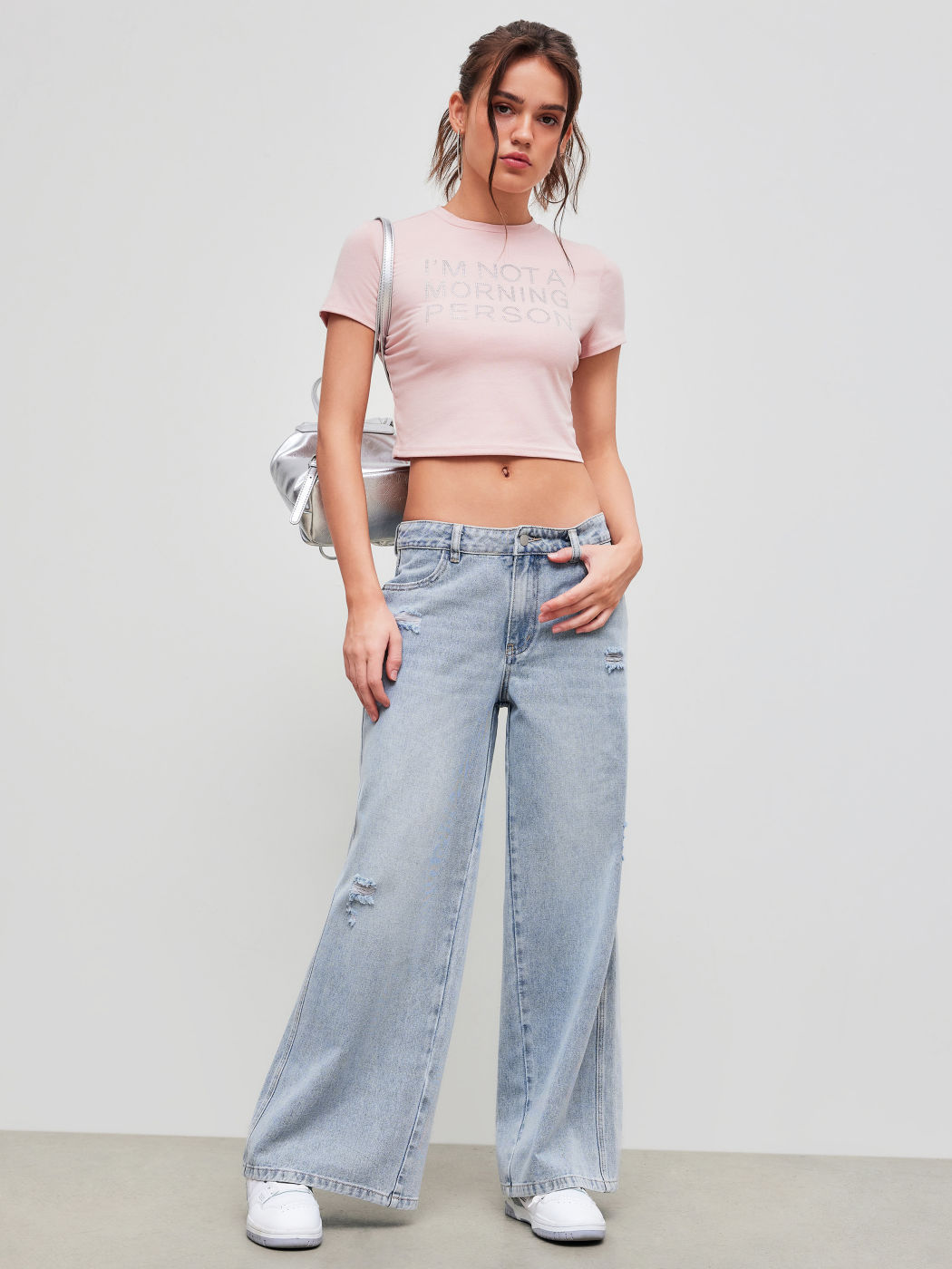 Denim Low Rise Solid Baggy Jeans