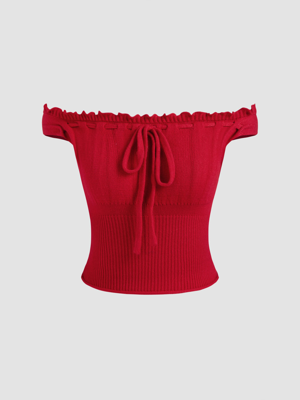 Knit Solid Lettuce Trim Knotted Crop Top
