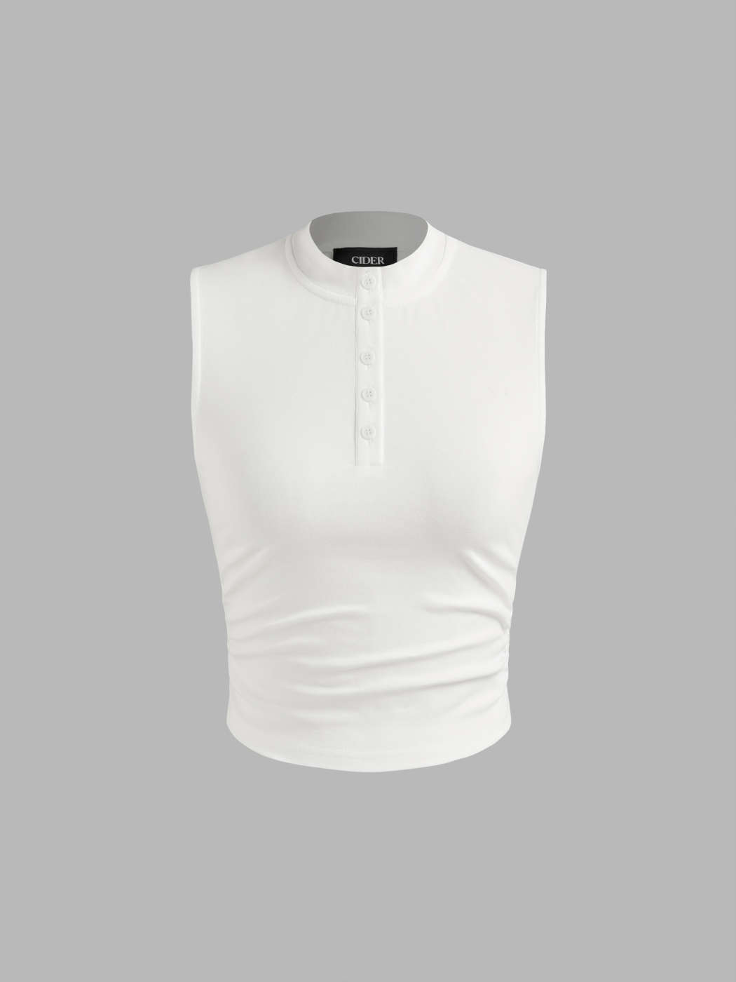 Casual Ruched Mandarin Collar Tops Casual Ruched Mandarin Collar Tops