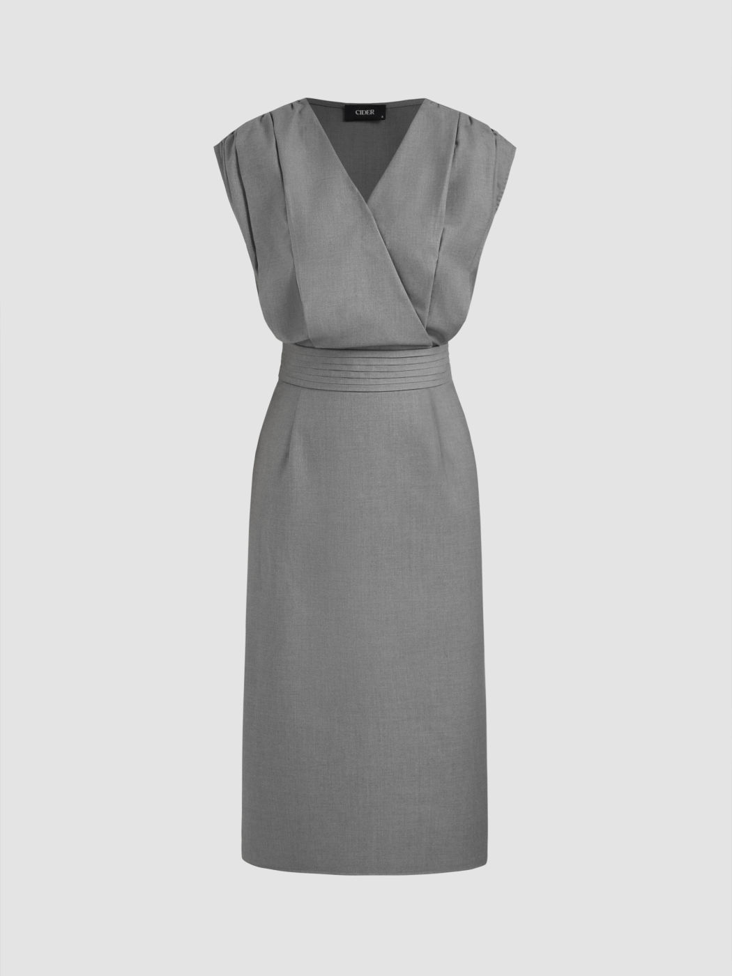 V-neck Solid Wrap Split Sleeveless Midi Dress
