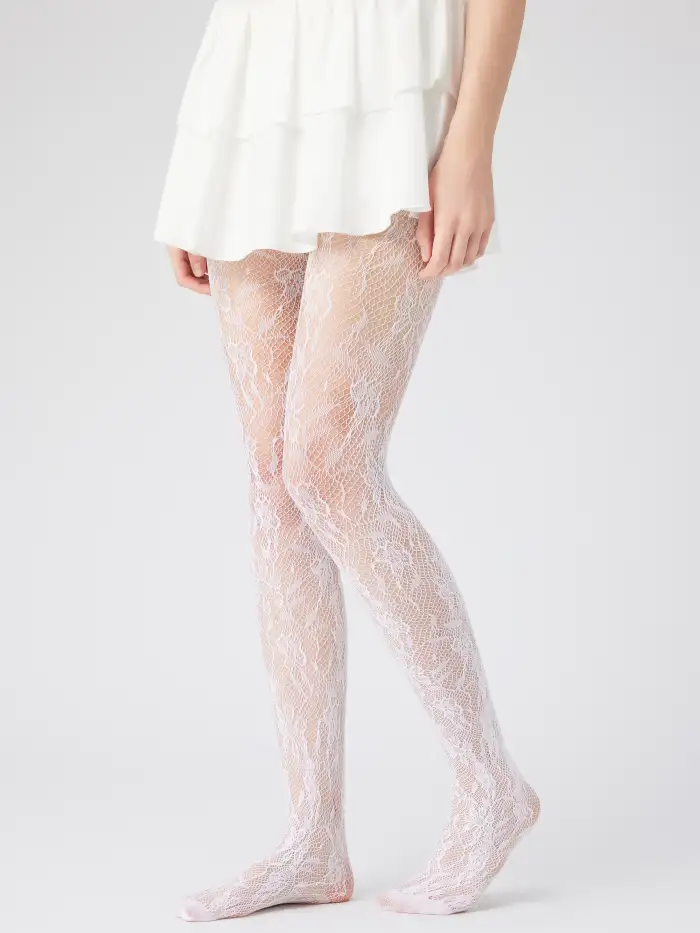 Elastane FLORAL FISHNET TIGHTS For Daily Casual Date