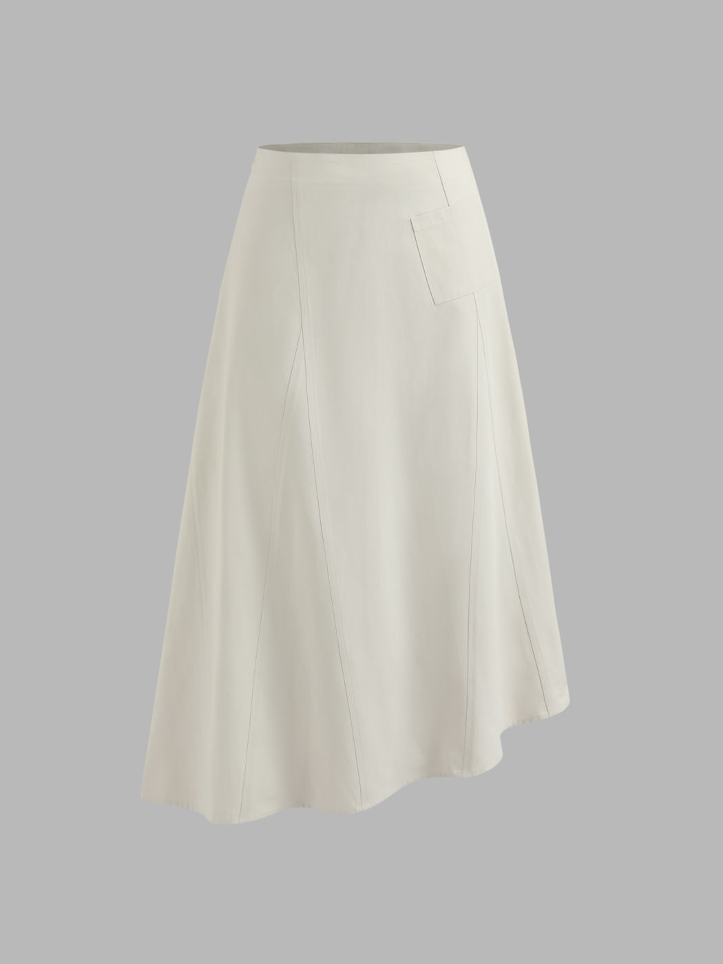 Cotton-blend Mid Rise Solid Asymmetrical Hem Pocket Maxi Skirt