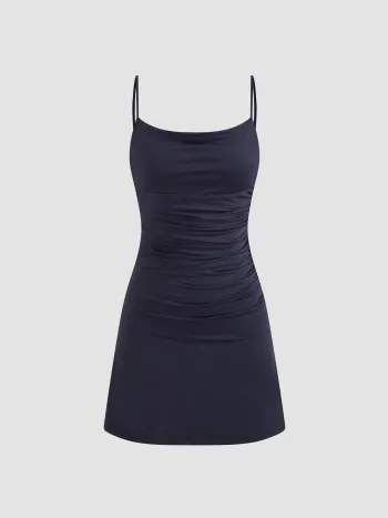 Quadratischer Ausschnitt Solid Rüschen Rückenfreies Minikleid