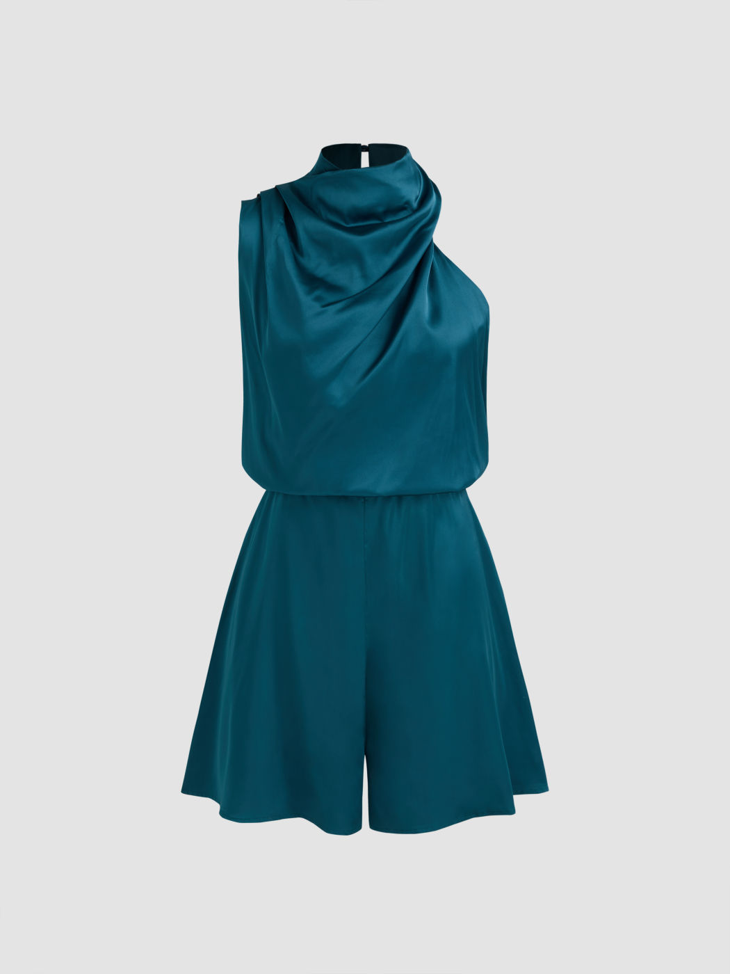 Satin High Neck Solid Ruched Romper