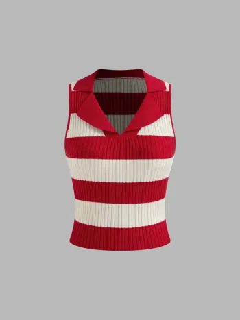 Gestreifter Strick-Tank-Top mit Kragen