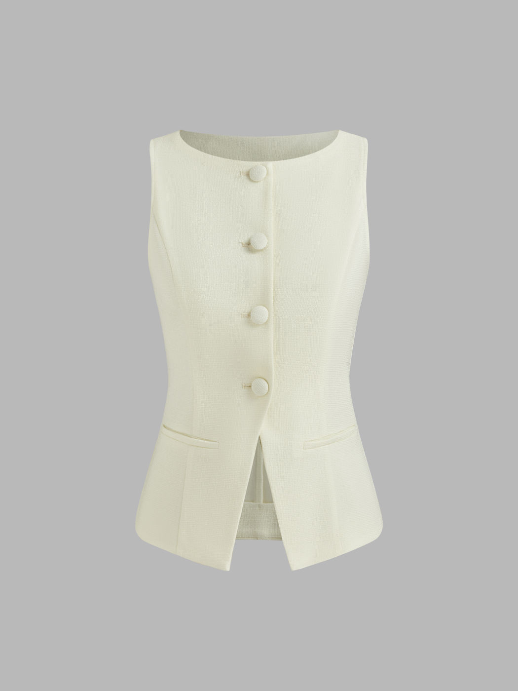 Tweed Boat Neck Button Blazer Vest