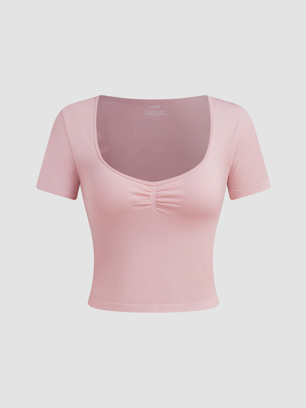 Seamless Square Neck Solid Crop Short Sleeve Top