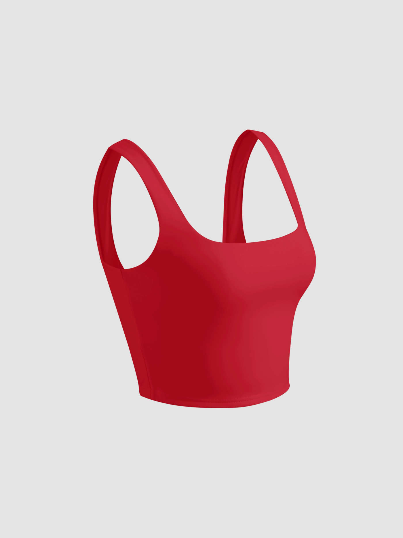 Knit Fabric Contour Double Layered Square Neck Solid Crop Tank Top For Daily Casual