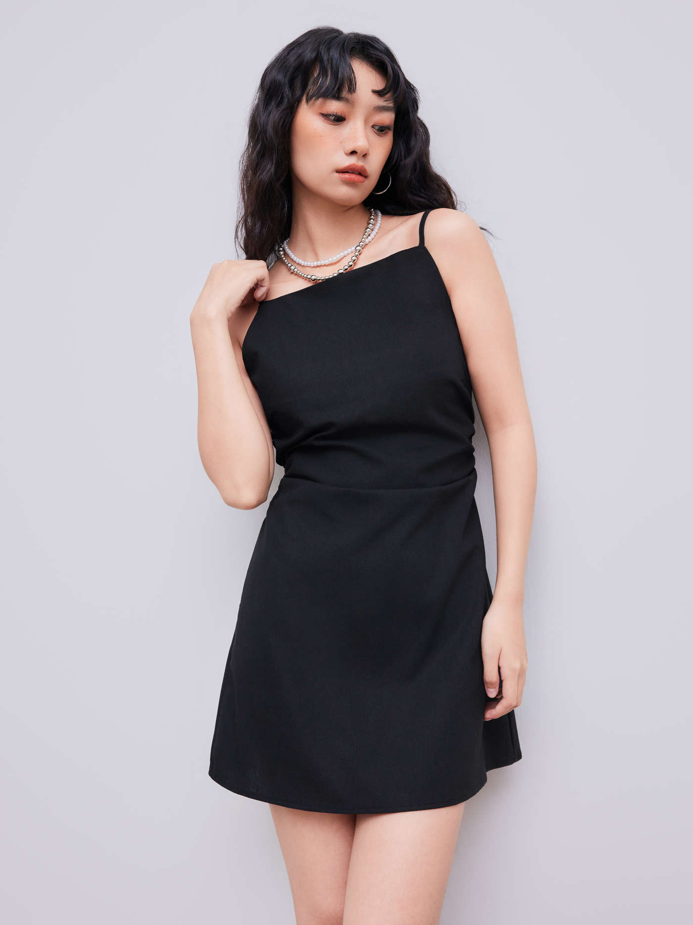Linen-blend Solid Ruched Mini Dress