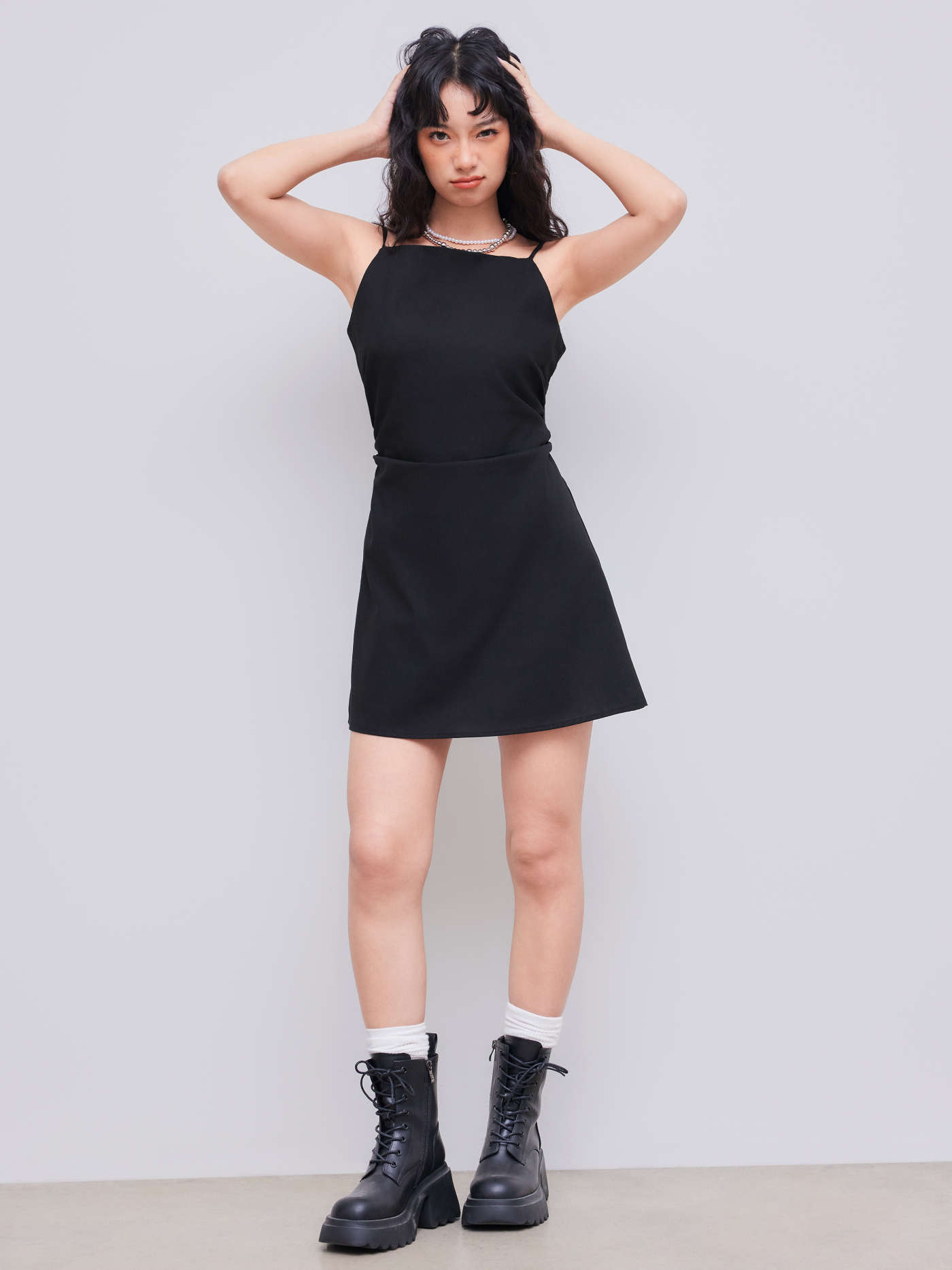 Linen-blend Solid Ruched Mini Dress