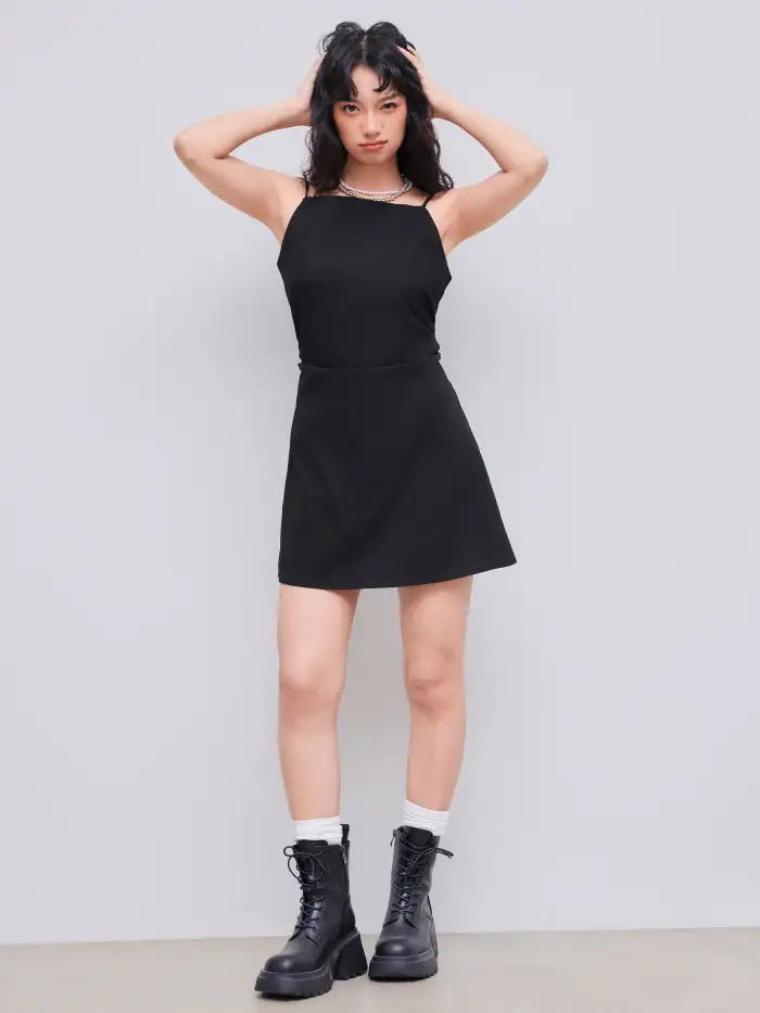 Linen-blend Solid Ruched Mini Dress