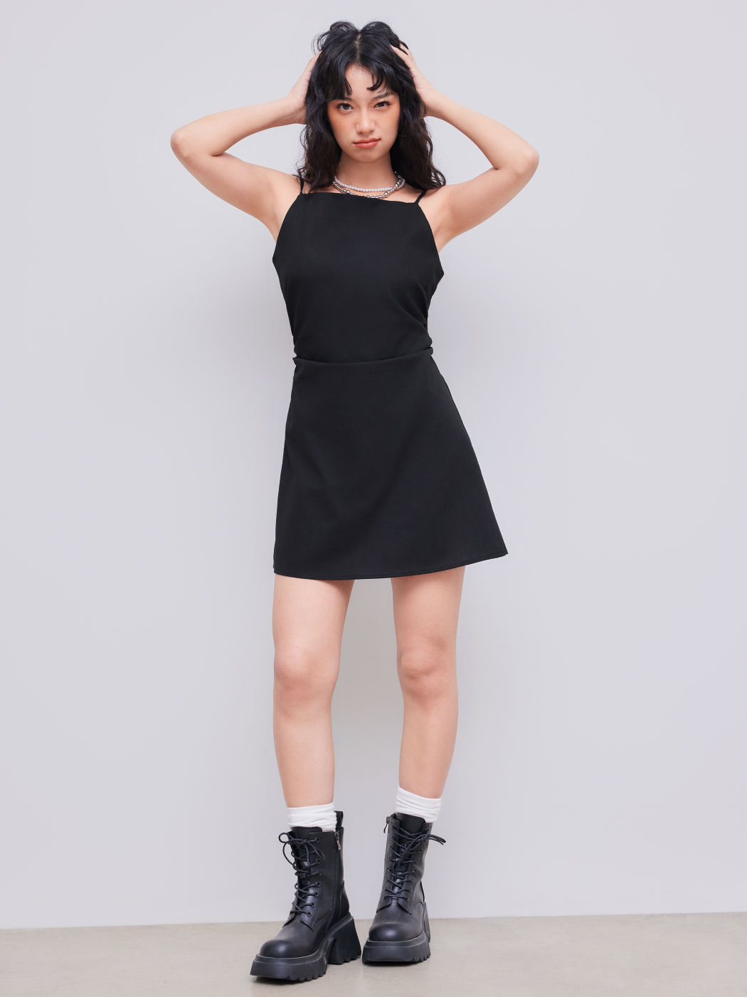 Linen-blend Solid Ruched Mini Dress