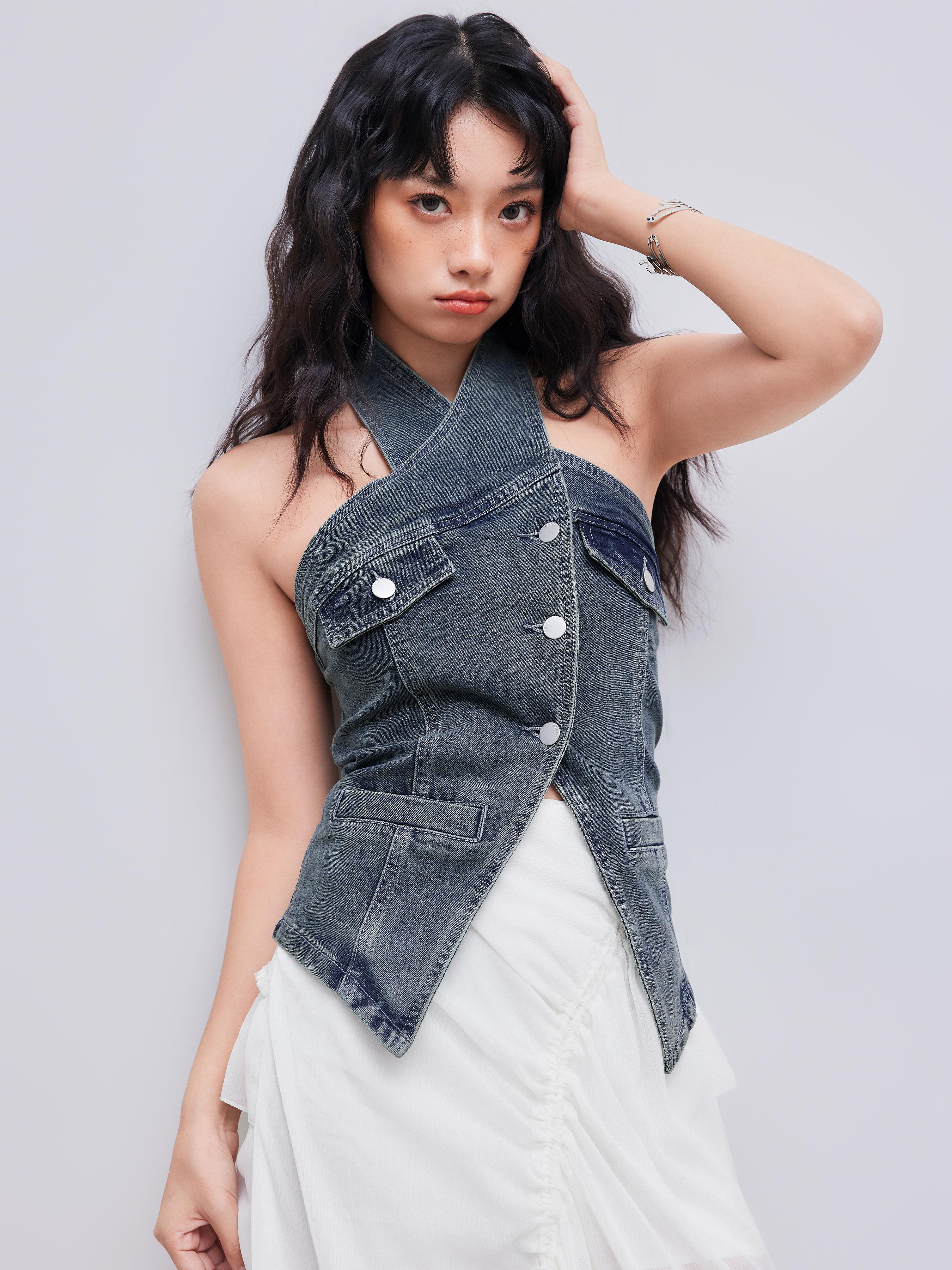 Striped Denim Tube Crop Top