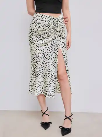 Punktierter Leoparddruck Maxi-Skirt mit Reißverschluss und Schlitz
