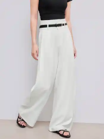 Belted Pleated Wide Leg Trousers