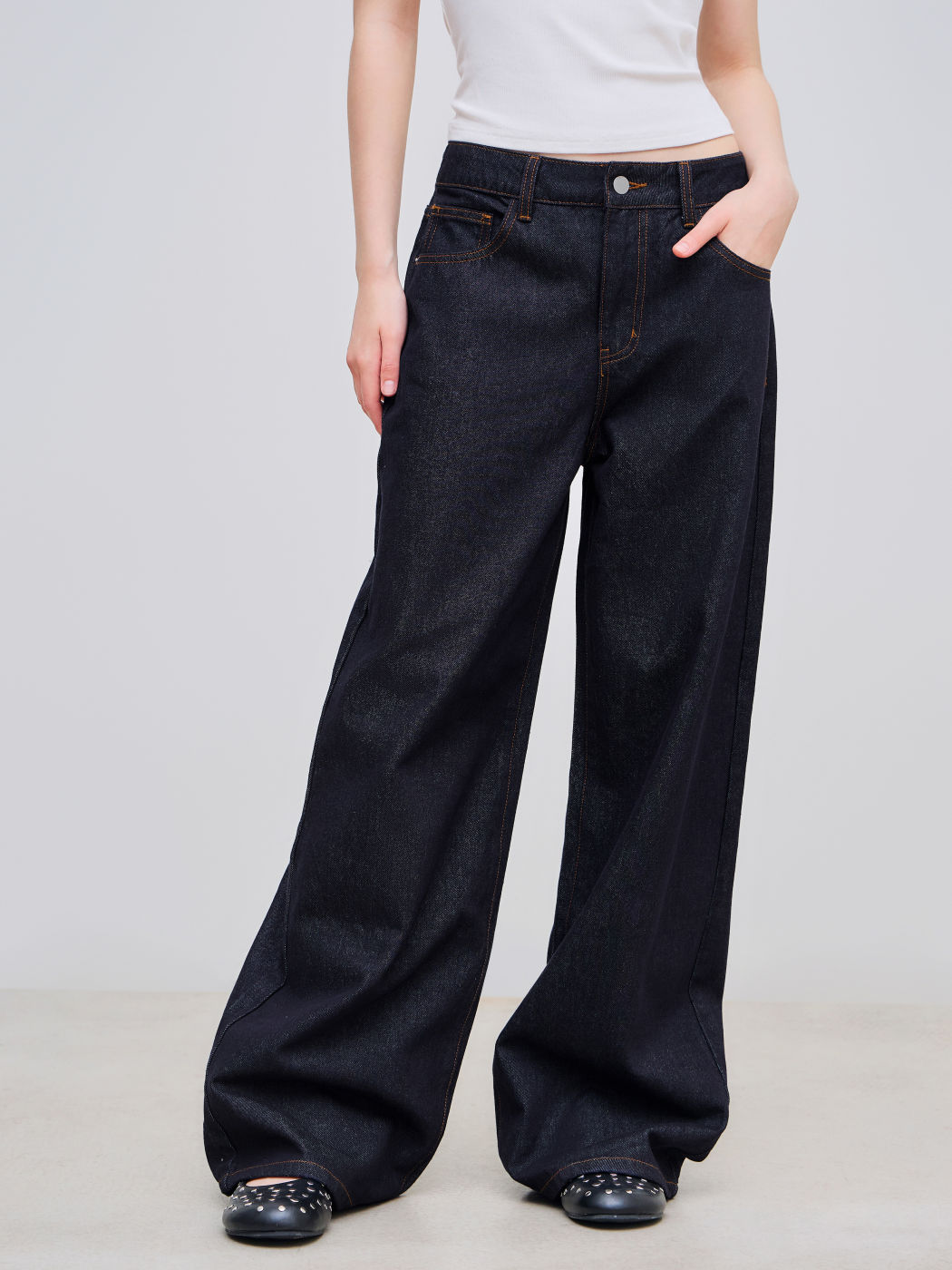 Cider Denim Mid Rise Pocket Wide Leg Jeans