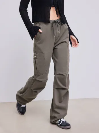 Denim Drawstring Cargo Pants