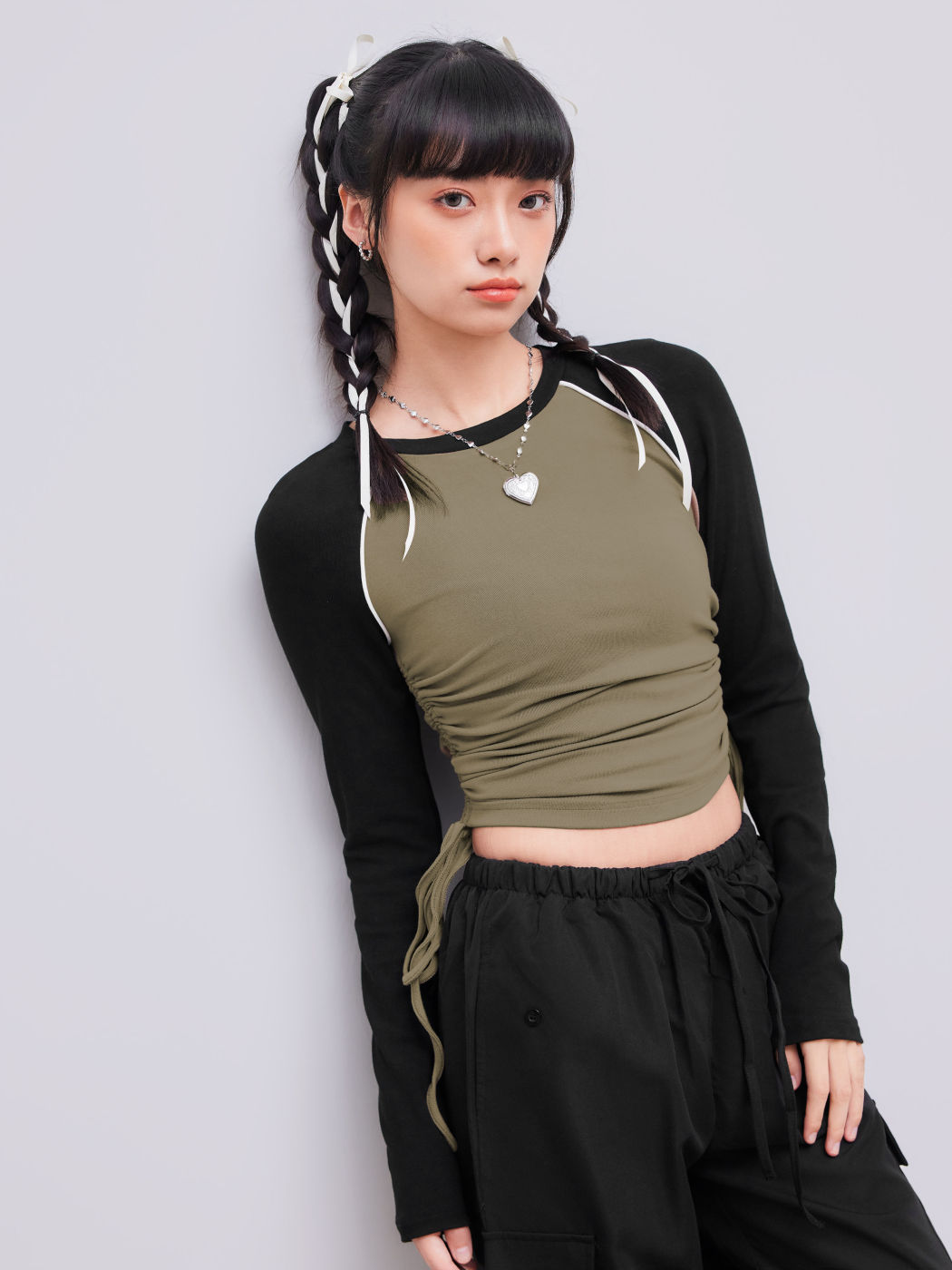 Raglan Sleeve Patchy Long Sleeve Top