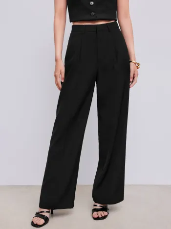 Mid Rise Solid Pocket Straight Leg Trousers