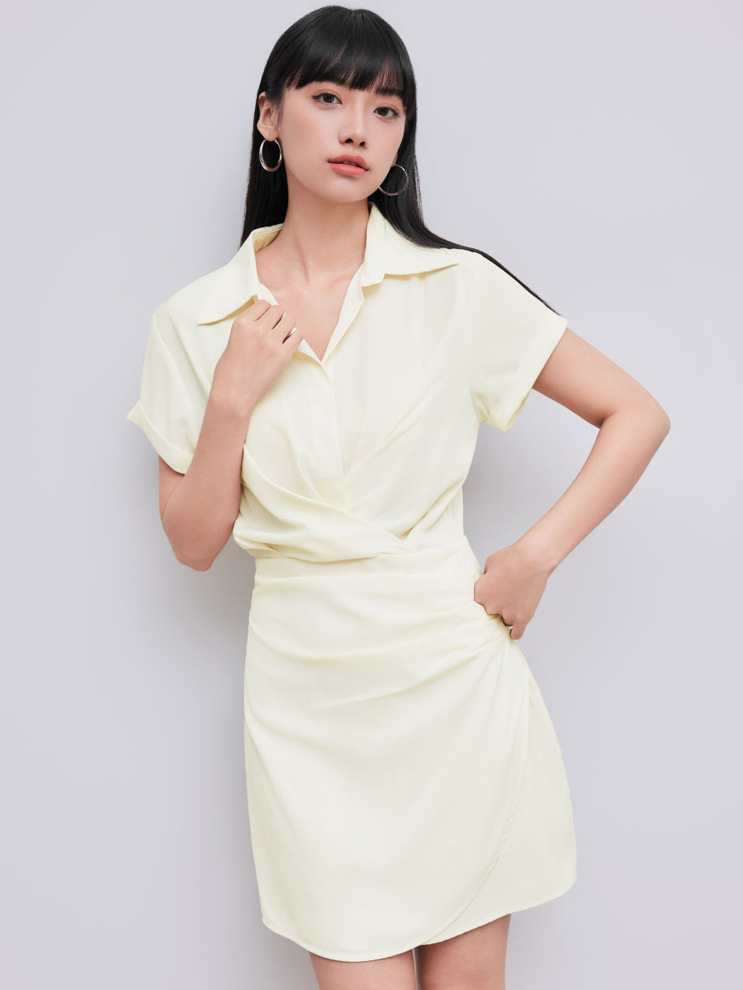 Collar Wrap Buckle Mini Dress