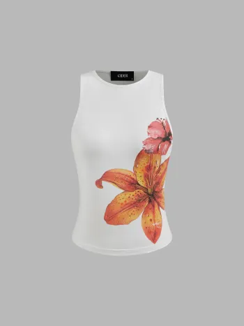 Baumwollmix Rundhals Floral Tanktop