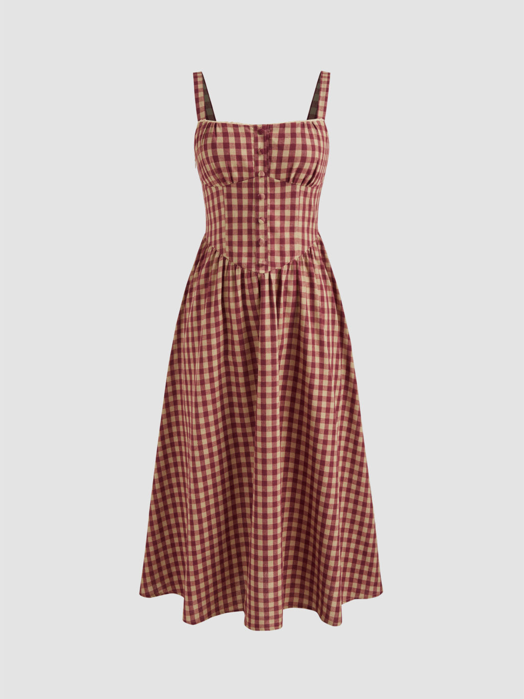 Cotton-blend Square Neck Gingham Maxi Dress