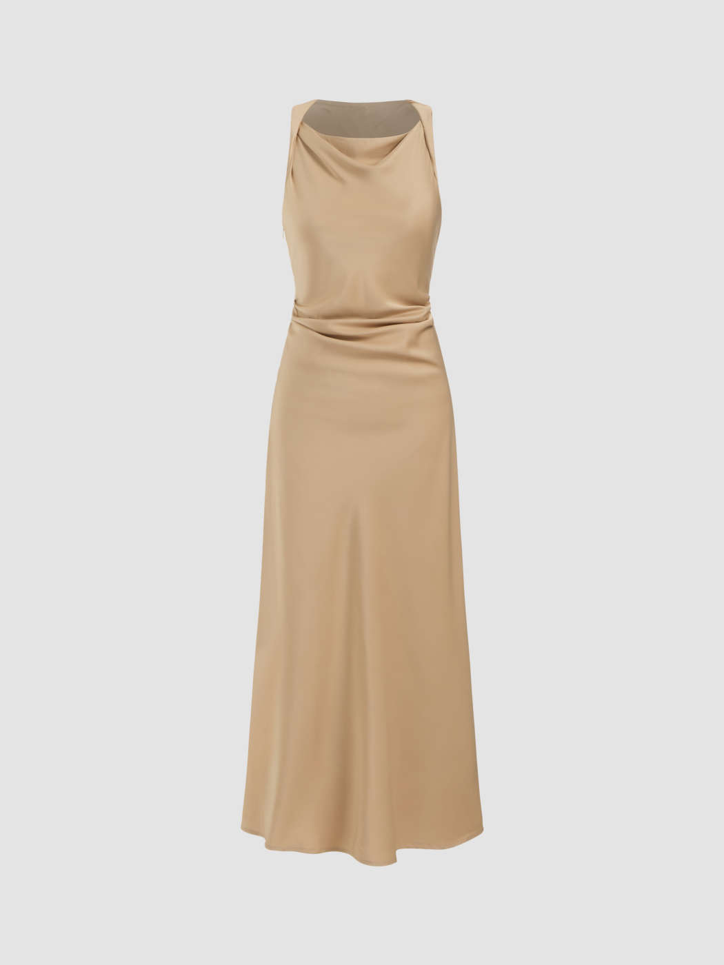 Satin Satin Cowl Neck Solid Ruched Midi Dress For Work