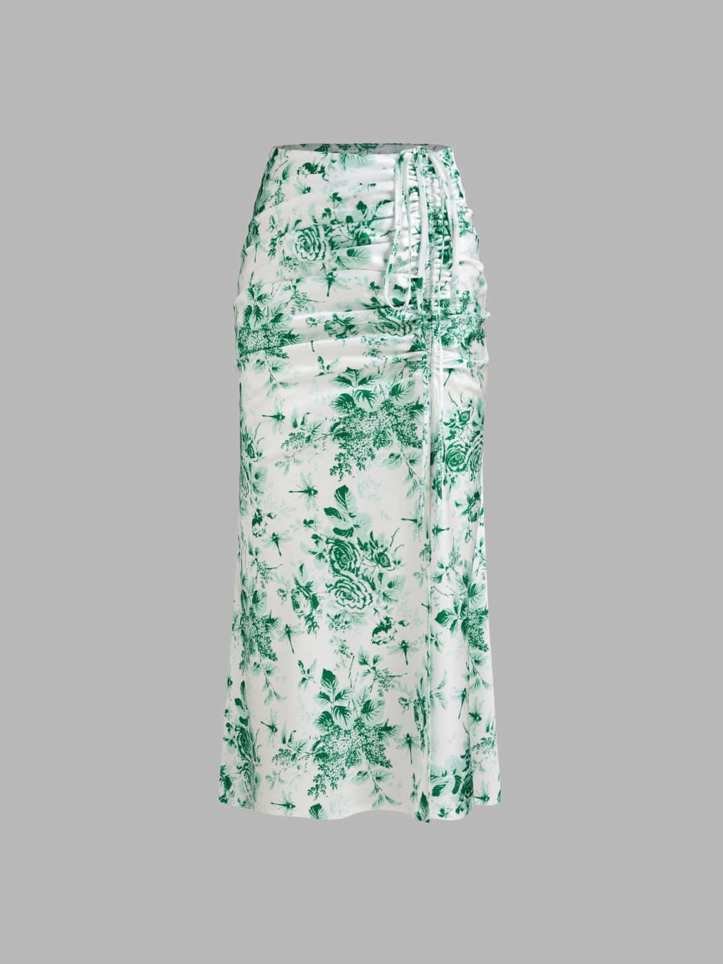 Mid Rise Floral Drawstring Split Maxi Skirt