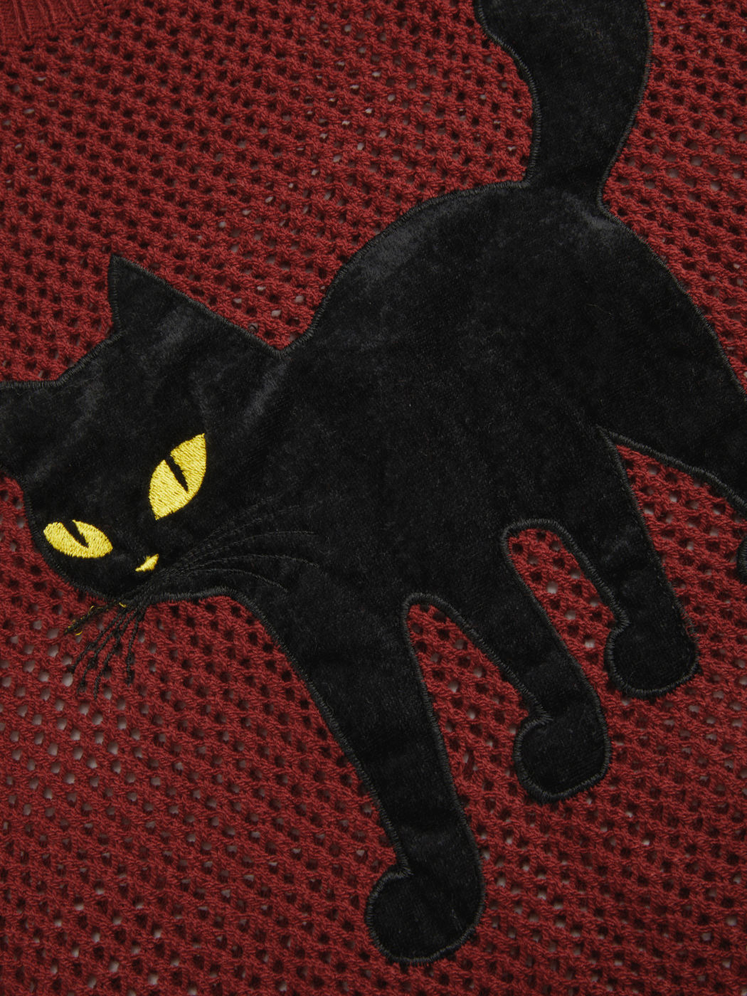 Knit Round Neckline Cat Graphic Hollow Out See-through Oversized Top