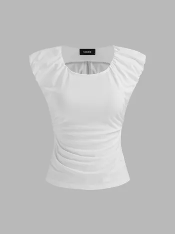 Halter Neckline Patchy Short Sleeve Top