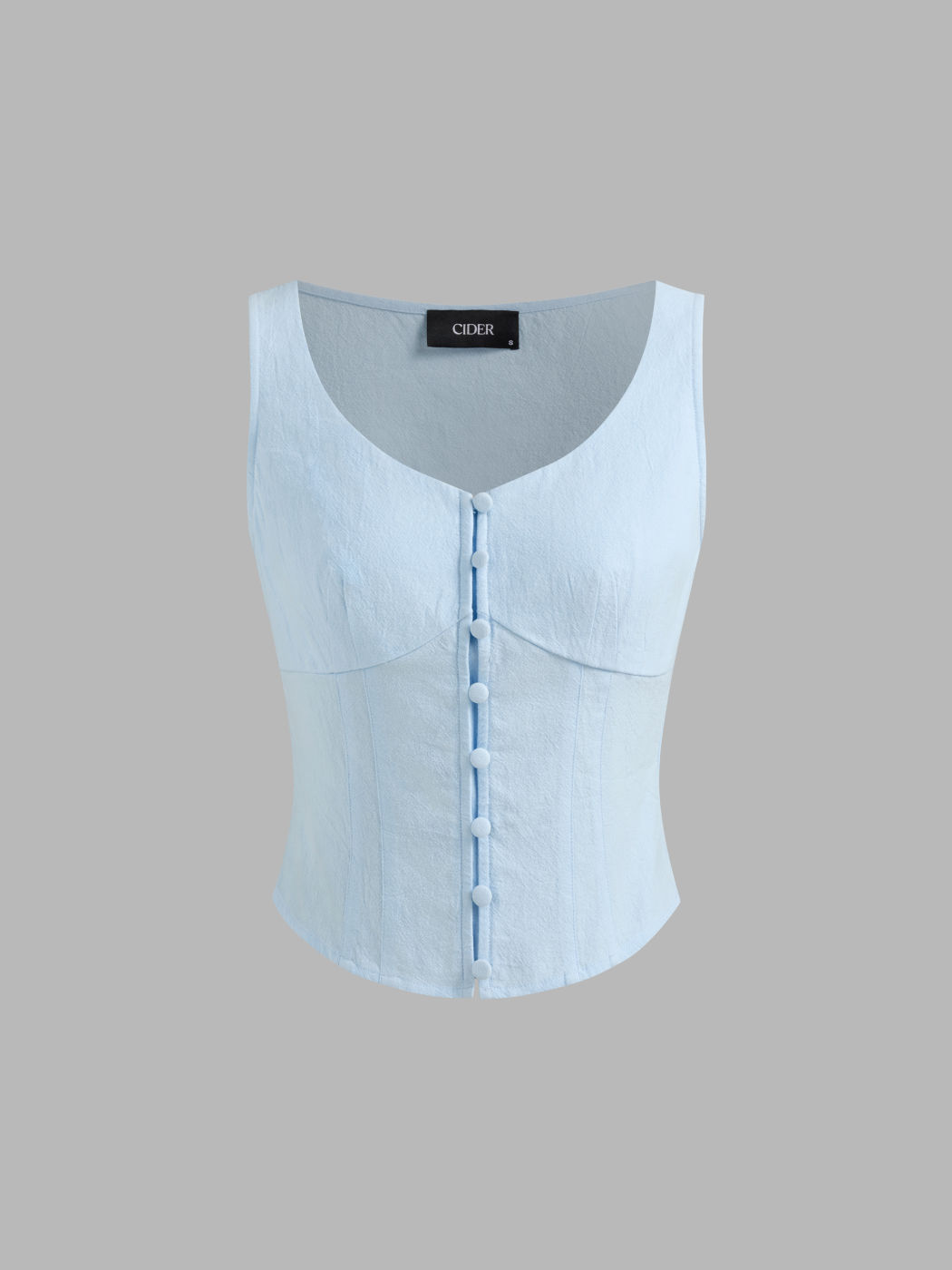 Round Neckline Solid Corset Button Crop Tank Top