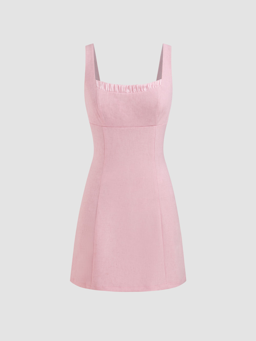 Linen-blend Square Neck Solid Zipper Mini Dress