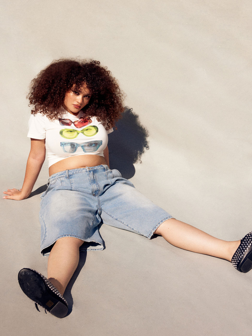 Cider Denim Mid Rise Solid Bermuda Shorts Curve & Plus