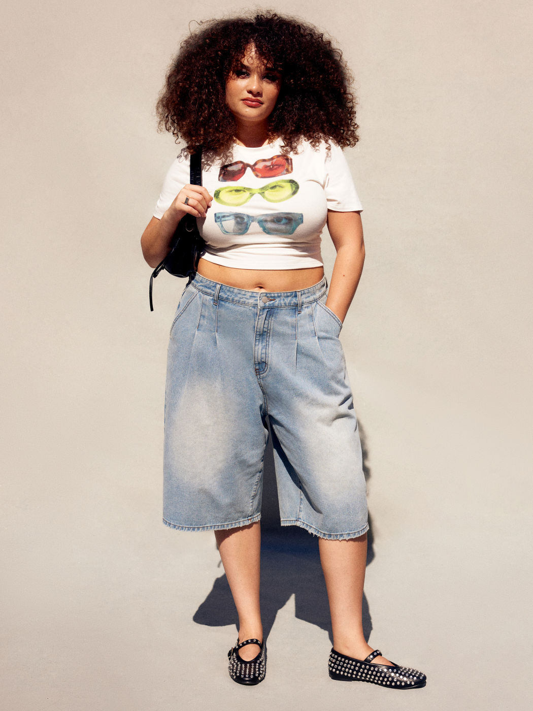 Cider Denim Mid Rise Solid Bermuda Shorts Curve & Plus