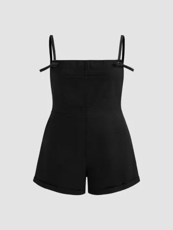 Denim Pocket Ultra Short Romper Curve & Plus