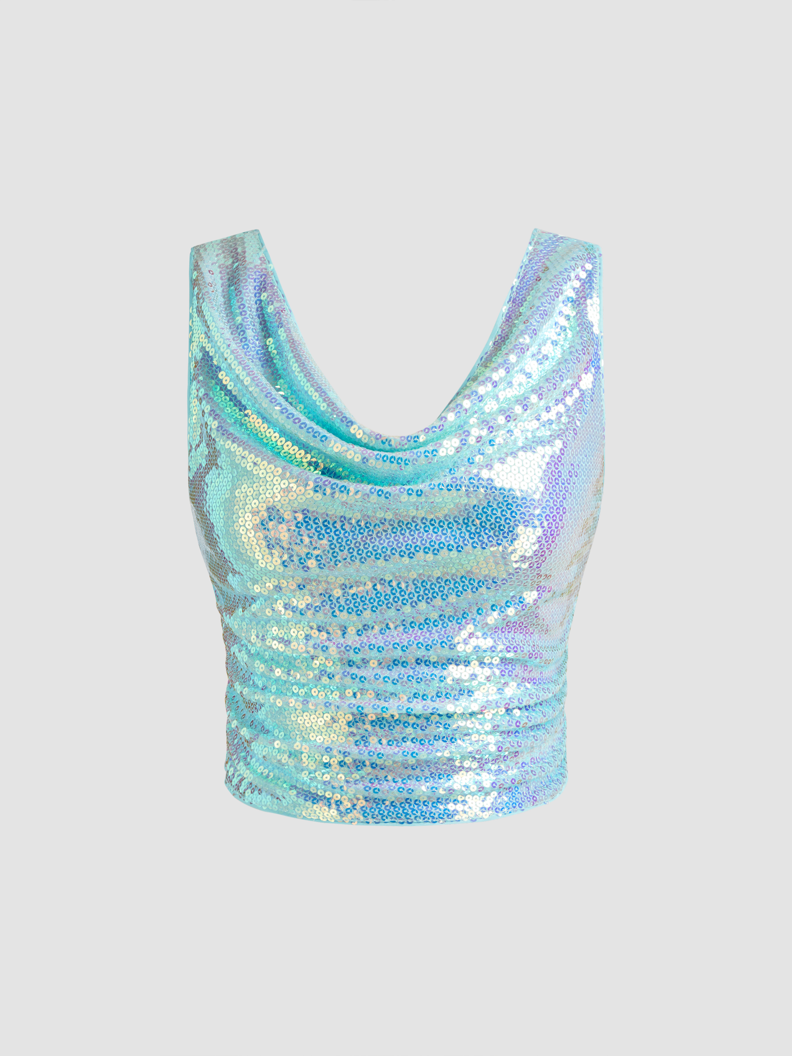 blue sequin crop top
