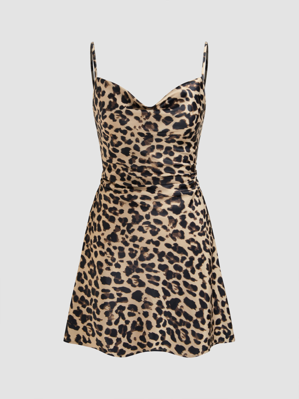 Einfarbiges Satin-Cami-Mini-Kleid mit Rundhalsausschnitt
