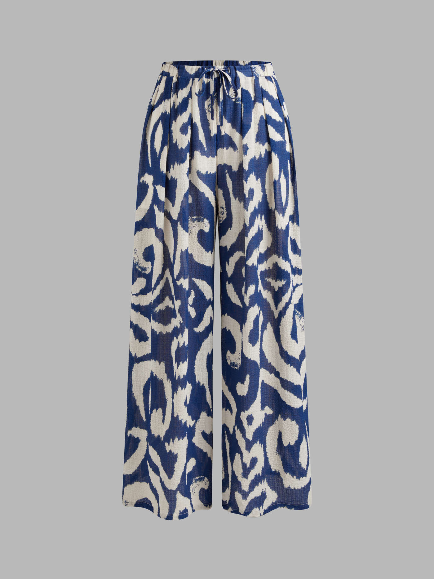 Square Neck Solid Crop Tank Top With High Rise Abstract Knotted Wide Leg Trousers