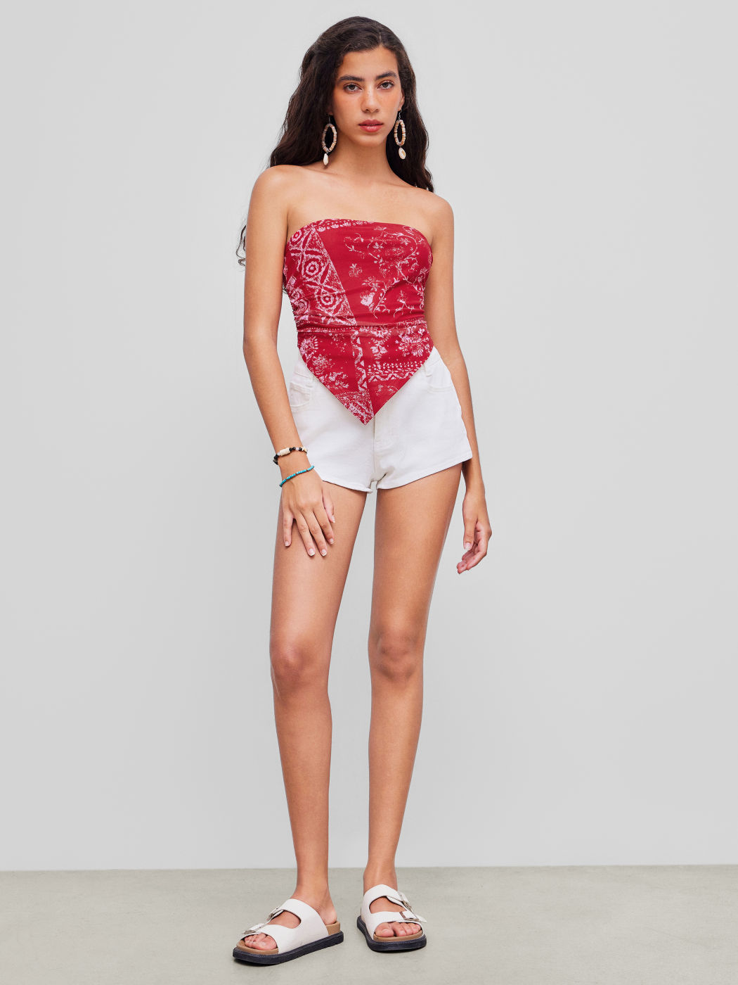  Mesh Floral Asymmetrischer Saum Tube Top