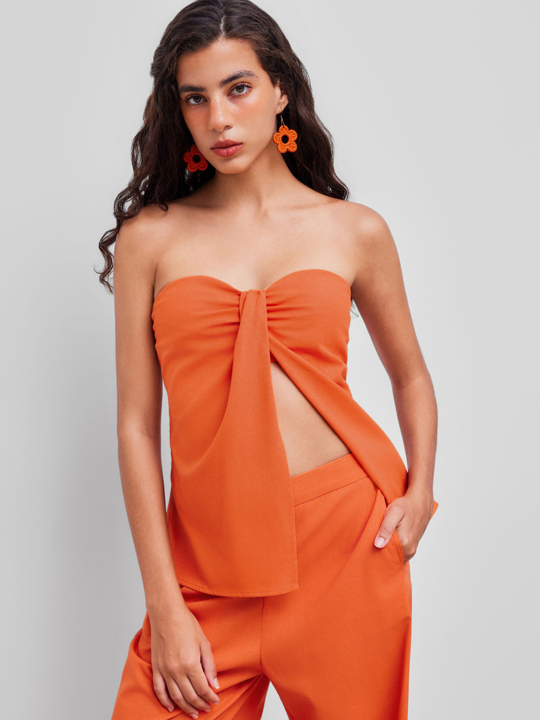 Linen-blend Split Zipper Tube Top