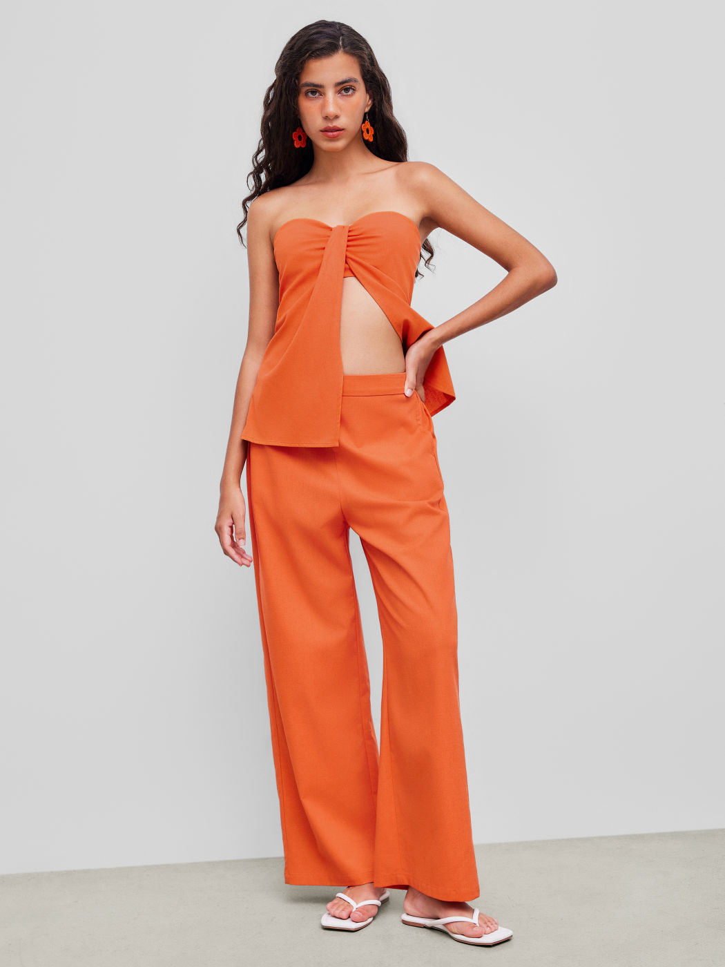 Linen-blend Split Zipper Tube Top