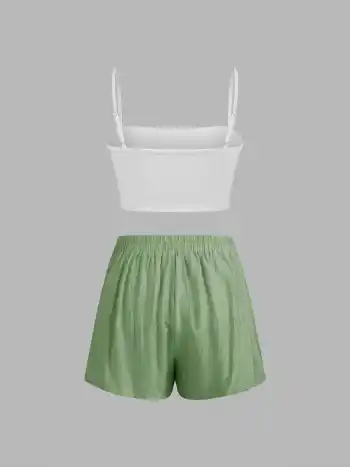 Collar Solid Long Sleeve Shirt & Solid Crop Tube Top With Mid Rise Solid Wide Leg Shorts