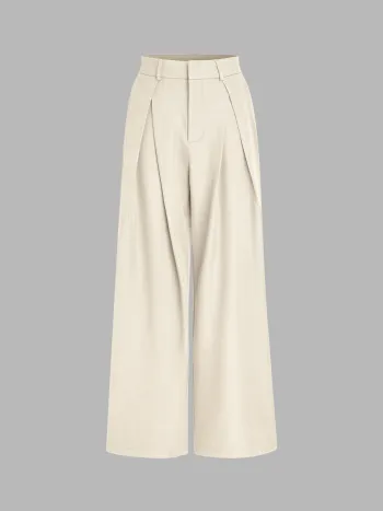 Mid Rise Pleated Wide Leg Trousers