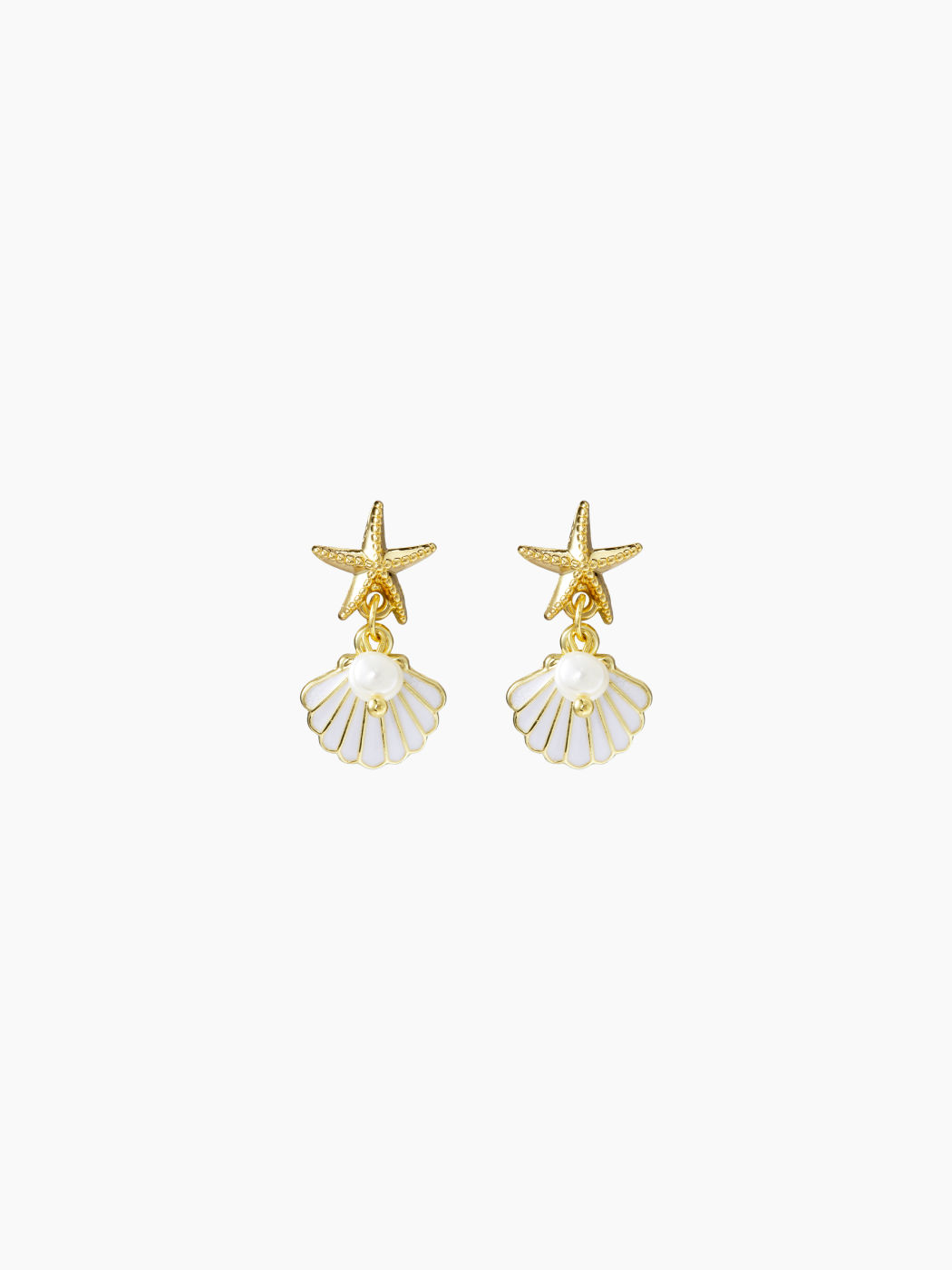 FAUX PEARL STARFISH SHELL DROP EARRINGS