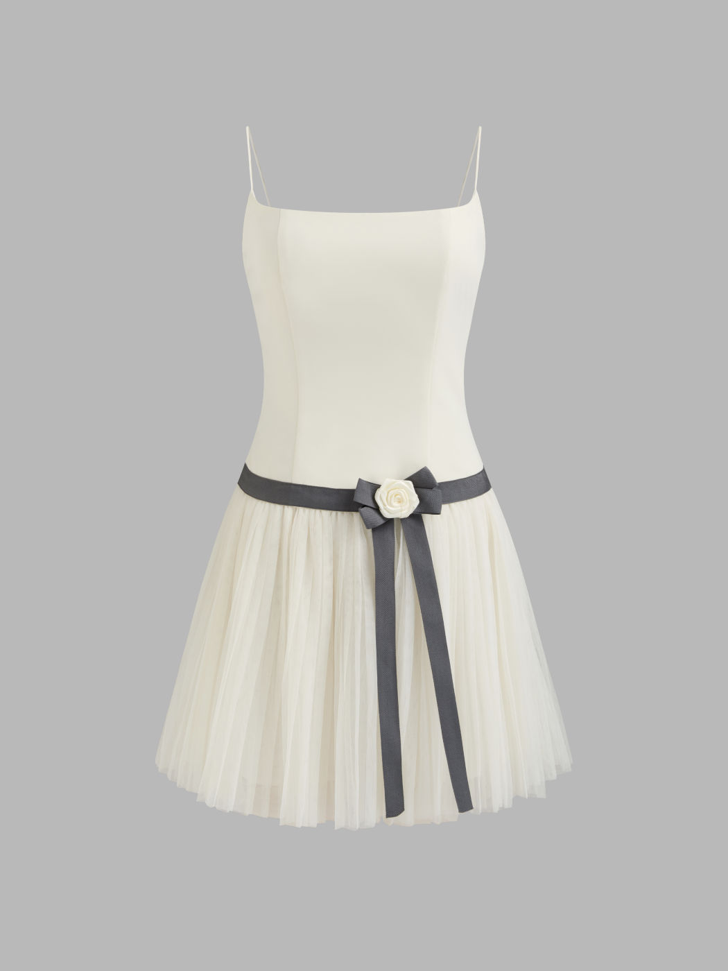 Square Neck Rosette Bowknot Tulle Mini Dress