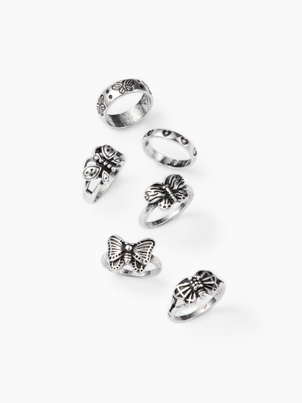 6PCS BUTTERFLY & HEART RINGS