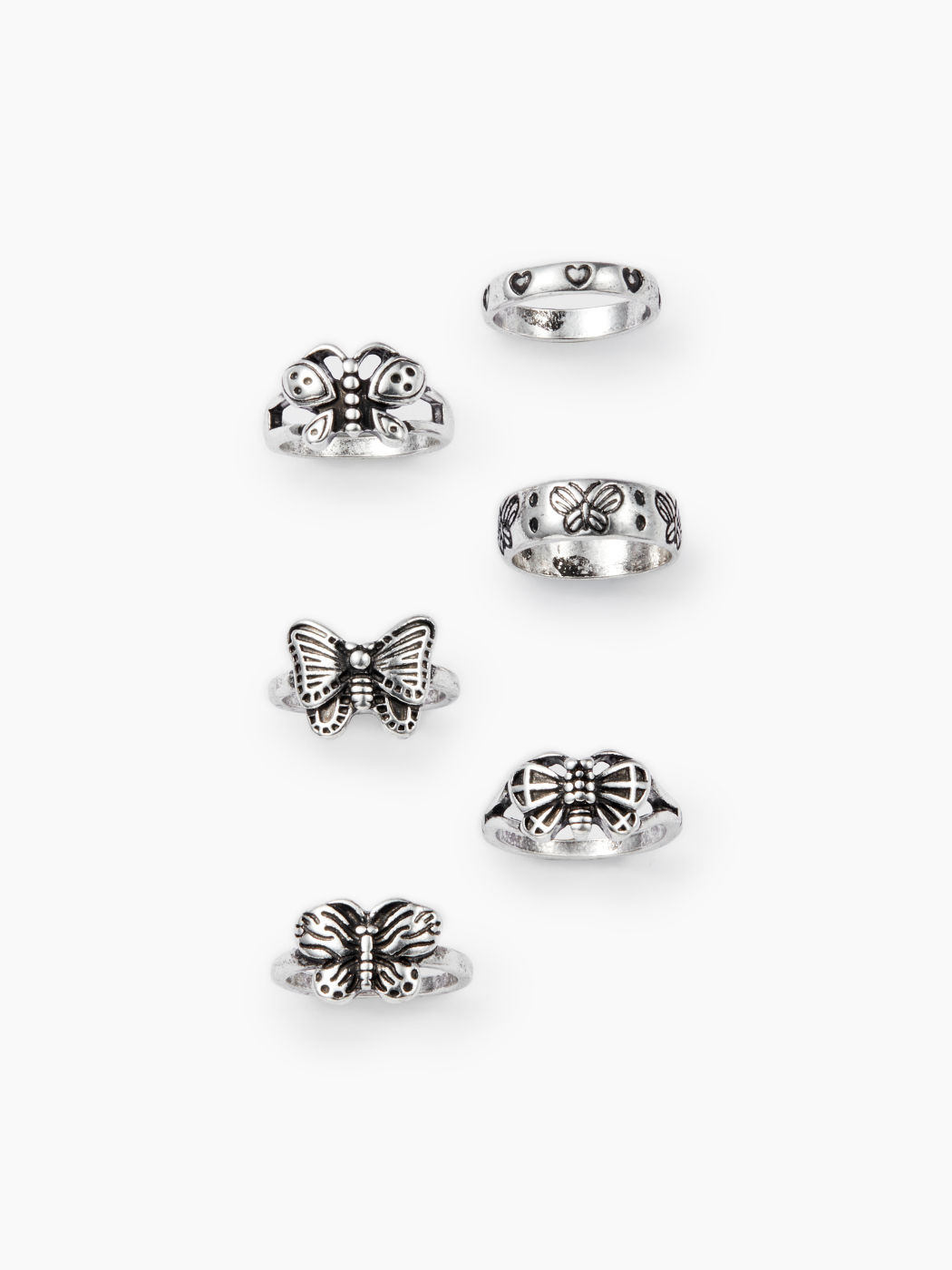 6PCS BUTTERFLY & HEART RINGS